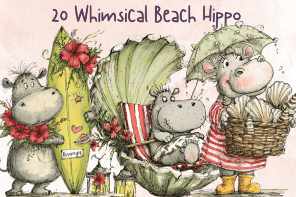 Download Quirky Beach Hippopotamus Clipart - Quirky Collection