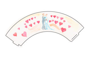 Download Cupcake Wrapper Template with Watercolored Bride and Groom Dancing with Hearts All Around Them - All around Collection